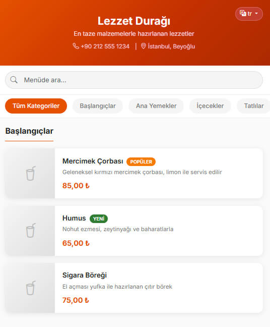 Restorant QR Menü Yazılımı